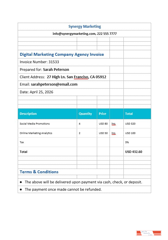 Digital Marketing Company Agency Invoice Template PSD template